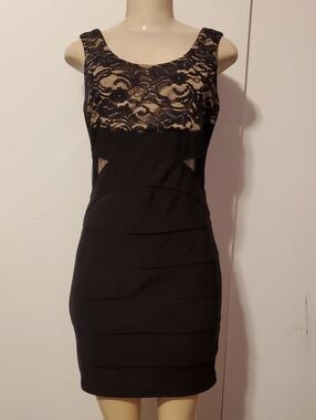 Ruby Rox Black Lace-Accent Sleeveless Bodycon Mini Dress